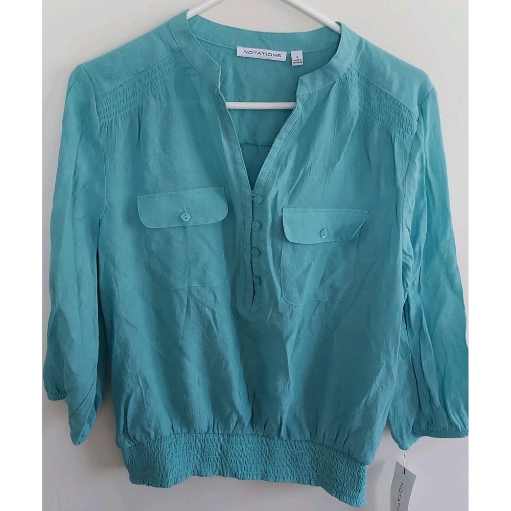 NWT Women's Blouse SZ Sm Notations  Aqua Comfort Fit Lightweight